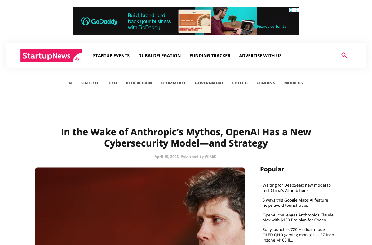 OpenAI GPT-5.4-Cyber発表記事（StartupNews / WIRED）