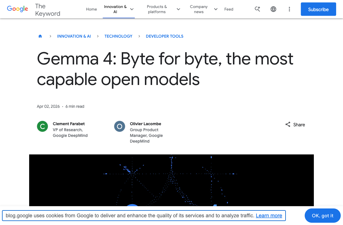 Google公式ブログ — Gemma 4発表ページ