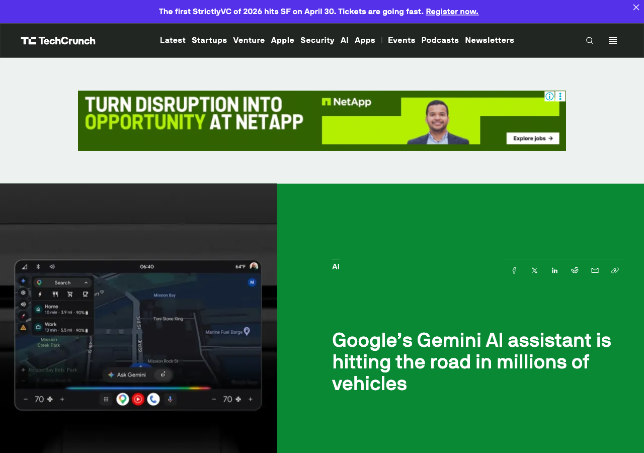 TechCrunch: Google's Gemini AI assistant is hitting the road in millions of vehicles