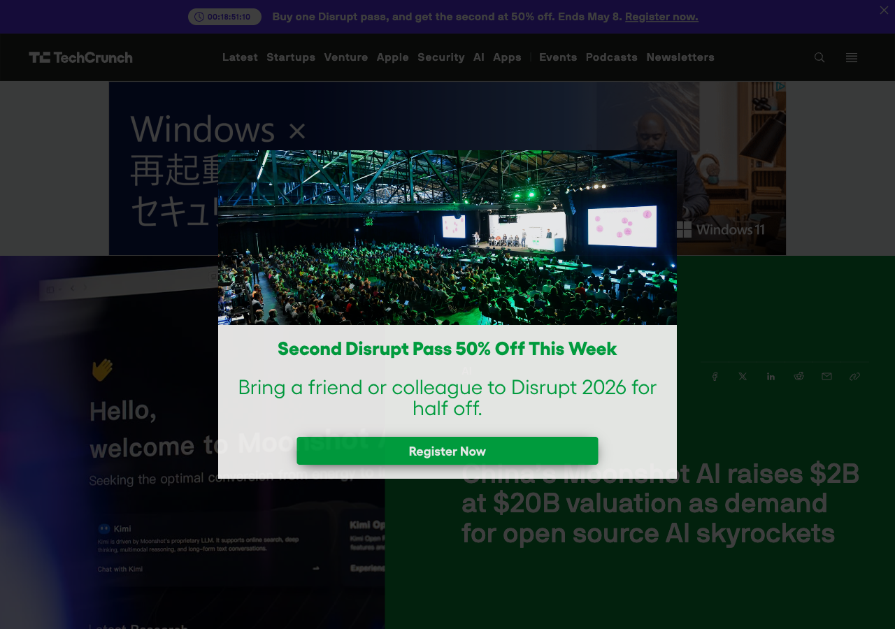TechCrunch: China's Moonshot AI raises $2B at $20B valuation